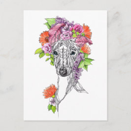 Italienska Greyhound-vitboken hund-blommor art Vykort
