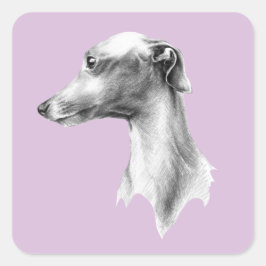 Italienska Greyhound-vitboken hund porträtt teckni Fyrkantigt Klistermärke