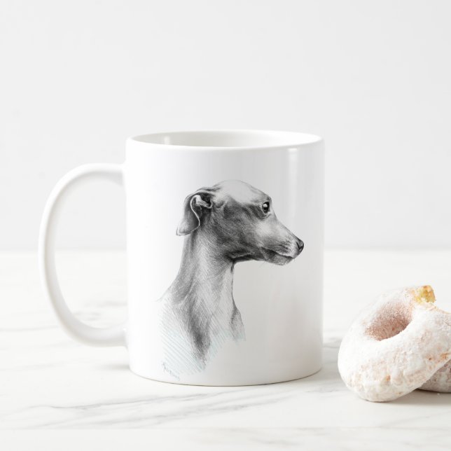 Italienska Greyhound-vitboken hund porträtt teckni Kaffemugg (Med munk)