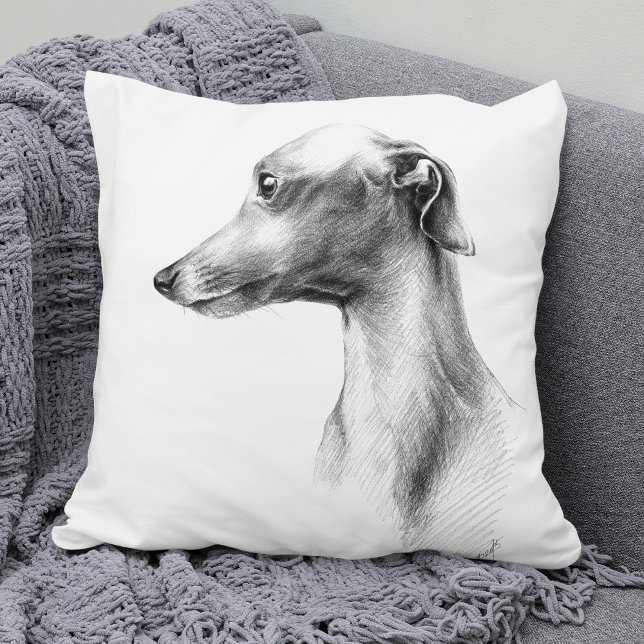 Italienska Greyhound-vitboken hund porträtt teckni Kudde (Skapare uppladdad)
