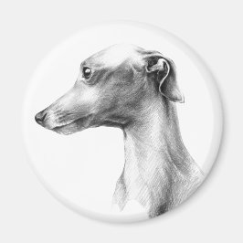 Italienska Greyhound-vitboken hund porträtt teckni Magnet