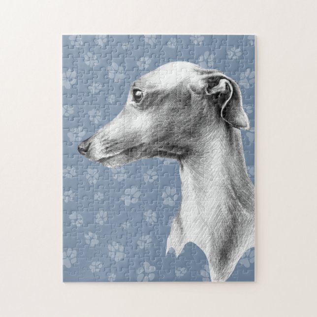 Italienska Greyhound-vitboken hund porträtt teckni Pussel (Vertikal)