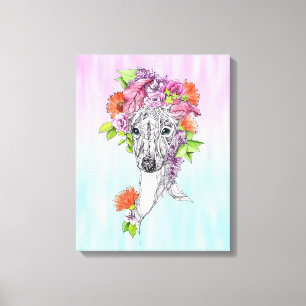 Italienska greyhound whistement hund Blommor Canvastryck