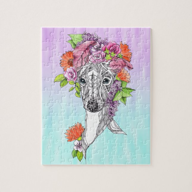 Italienska greyhound whistement hund Blommor Pussel (Vertikal)