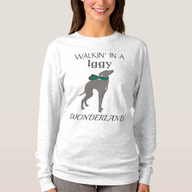 Italienska Greyhound Winter Långärmad Shirt, Iggy T Shirt (Framsida)