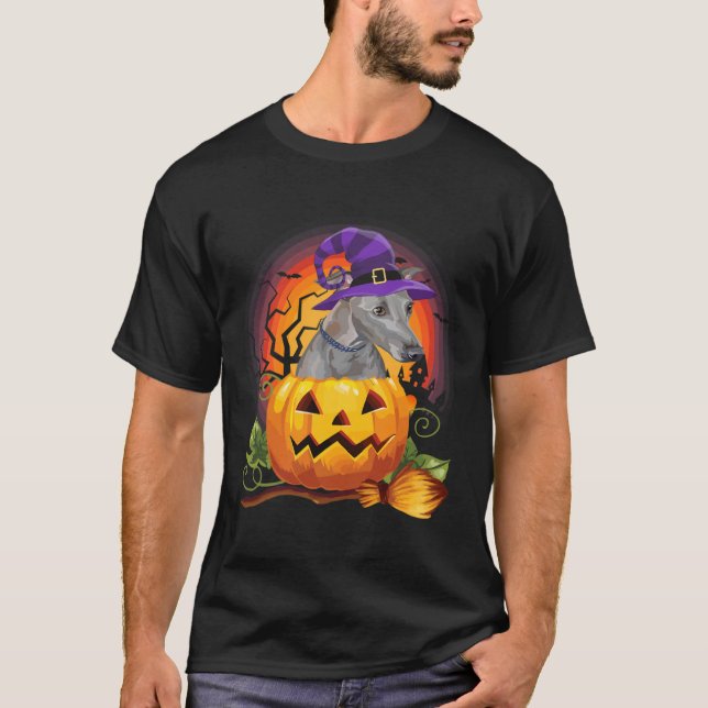 Italienska Greyhound Witch Pumpkin Halloween-Hund  T Shirt (Framsida)
