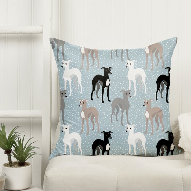Italienska Greyhounds Mid Century Modern Blue Möns Kudde (Skapare uppladdad)
