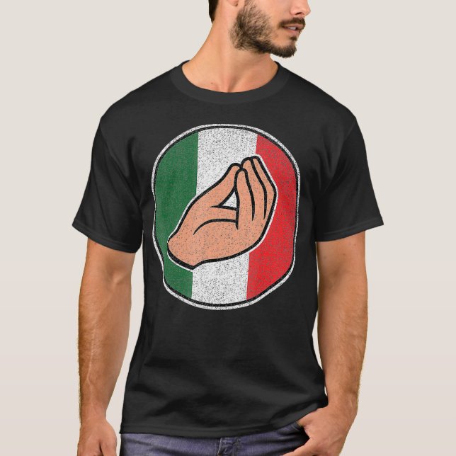 Italienska Hand Gesture med italiensk Flagga T Shirt (Framsida)
