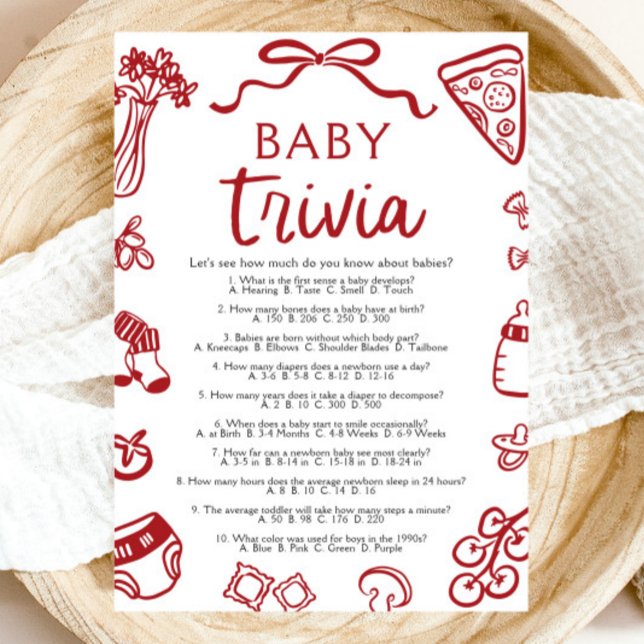 Italienska Hand plockade Baby Shower Baby Trivia G Inbjudningar (Italian Hand Drawn Baby Shower Baby Trivia Game)