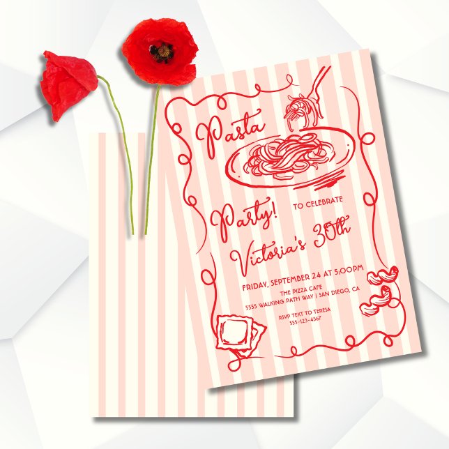 Italienska Hand plockade Pasta Party Birthday Inbjudningar (Skapare uppladdad)