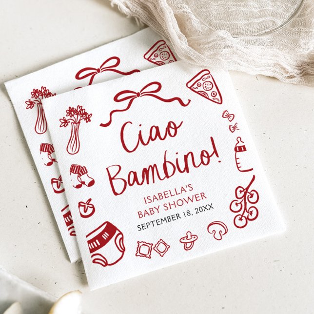 Italienska Hand plockade Pizza Ciao Bambino Baby S Pappersservett (Italian Hand Drawn Pizza Ciao Bambino Baby Shower Napkins)