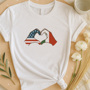 Italienska Heart Shirt Två Flaggor Hand T