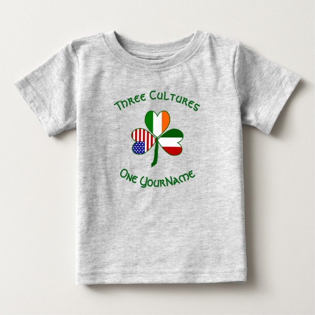 Italienska Irländska Amerikanska Flaggor Shamrock  T Shirt (Framsida)