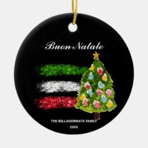 *~* Italienska Italien Abstrakt Flagga Buon Natale Julgransprydnad Keramik