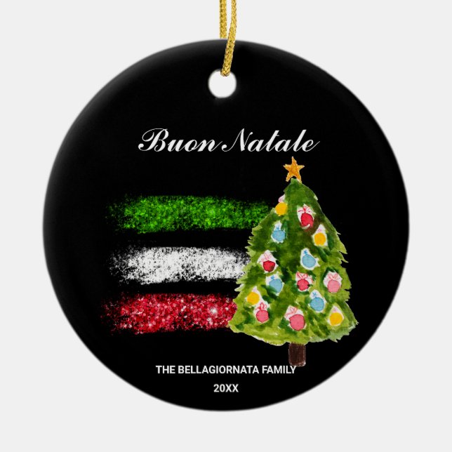 *~* Italienska Italien Abstrakt Flagga Buon Natale Julgransprydnad Keramik (Framsidan)