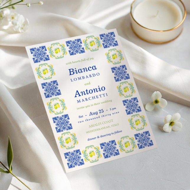 Italienska Italien Amalfi Kusten Lemon Tile Bröllo Inbjudningar (Skapare uppladdad)
