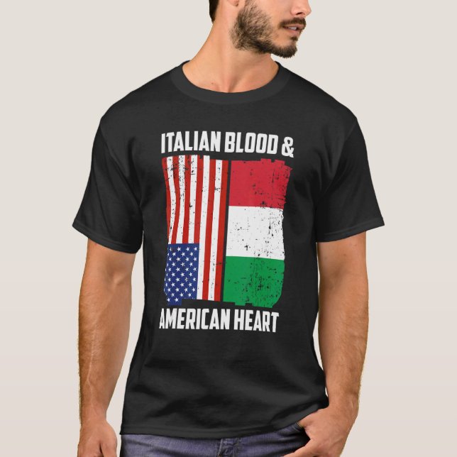 Italienska Italien Blood & American Heart Italiens T Shirt (Framsida)