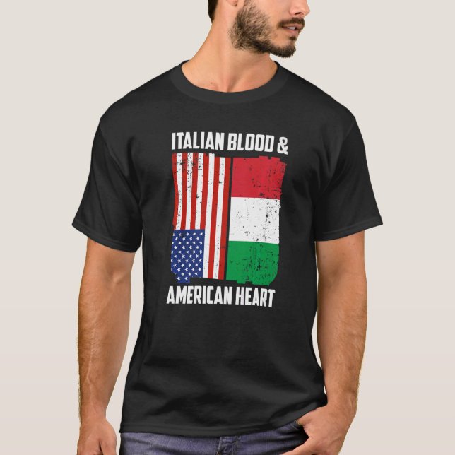 Italienska Italien Blood & American Heart Italiens T Shirt (Framsida)