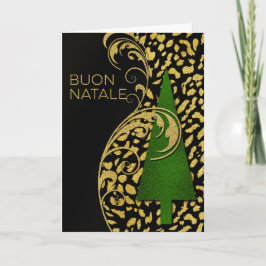 Italienska julbuon Natale! Grönt och Faux Guld Helgkort