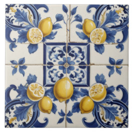 Italienska keramiska citroner Tile Blue White Kakelplatta