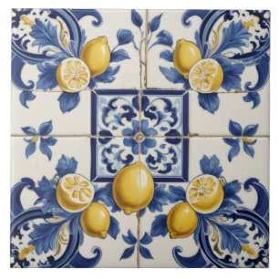Italienska keramiska citroner Tile Blue White Kakelplatta