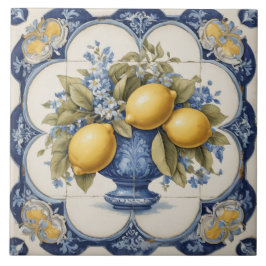 Italienska keramiska citroner Tile Blue White Kakelplatta