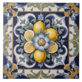 Italienska keramiska citroner Tile Blue White Kakelplatta