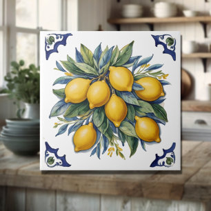 Italienska keramiska citroner Tile Blue White Kakelplatta