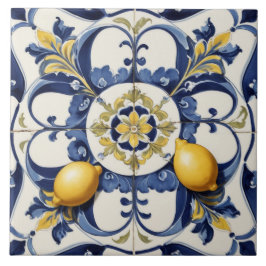 Italienska keramiska citroner Tile Blue White Kakelplatta