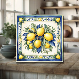 Italienska keramiska Lemon Tile Blue Majolica Kakelplatta