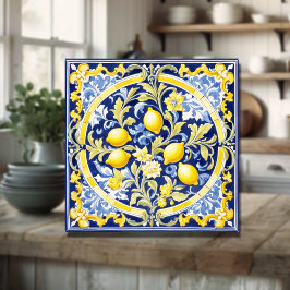Italienska keramiska Lemon Tile Blue Majolica Kakelplatta