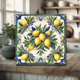 Italienska keramiska Lemon Tile Blue Majolica Kakelplatta