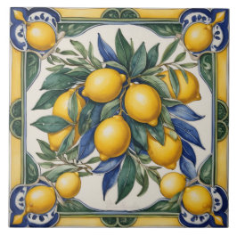 Italienska keramiska Lemon Tile Blue Majolica Kakelplatta