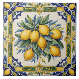 Italienska keramiska Lemon Tile Blue Majolica Kakelplatta