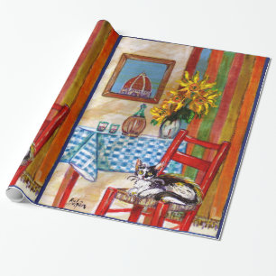 ITALIENSKA KITCHEN I FLORENCE, SUNFLOWERS OCH CAT PRESENTPAPPER