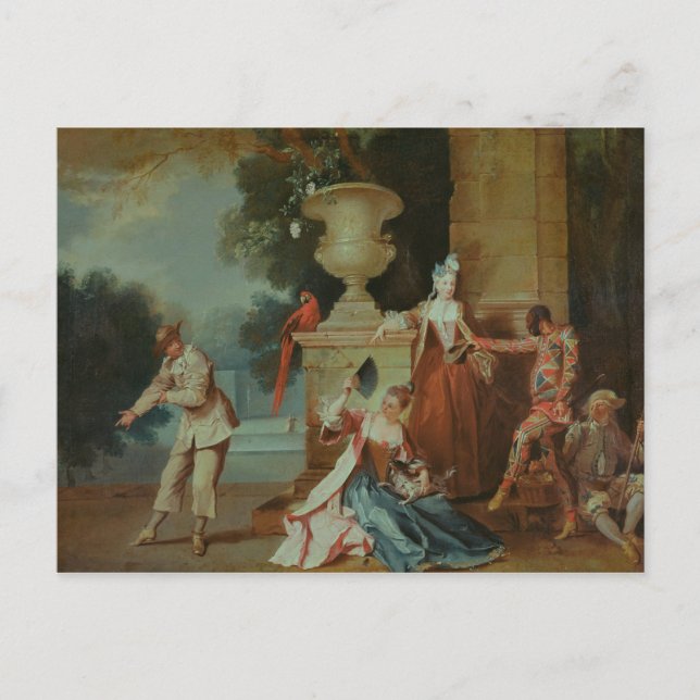 Italienska Komiker i en park, 1725 Vykort (Framsida)