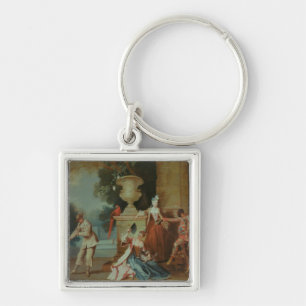 Italienska komiker i en parkera, c.1725 fyrkantig silverfärgad nyckelring