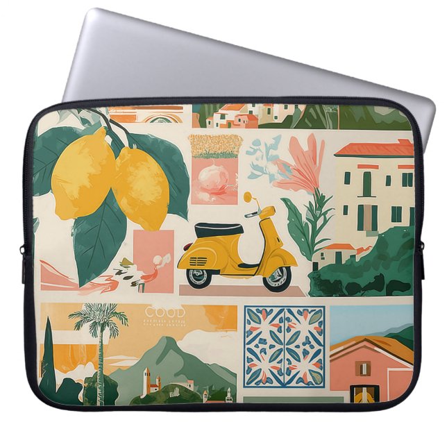 Italienska kustcollage - Medelhavets sommarstämnin Laptop Fodral (Framsidan)