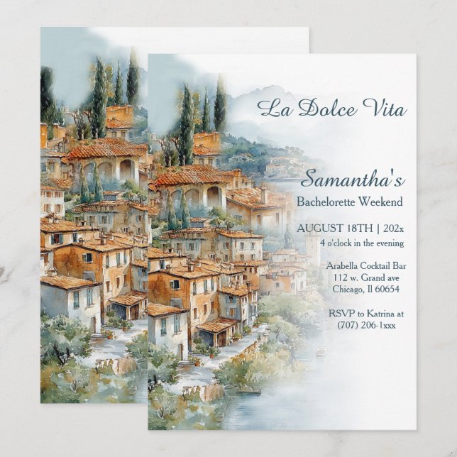 Italienska kusten Bachelorette Helg Inbjudningar (Fram/baksida)