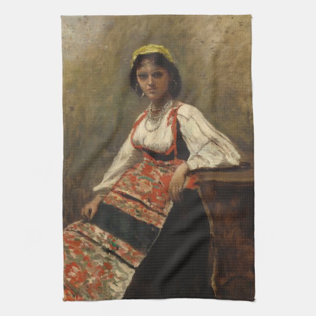 Italienska kvinnor (La Morieri) av Corot Kökshandduk (Vertikal)