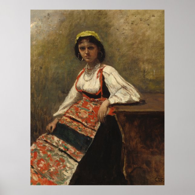Italienska kvinnor (La Morieri) av Corot Poster (Framsidan)