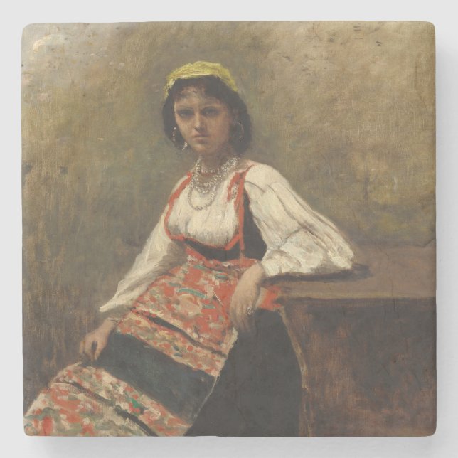 Italienska kvinnor (La Morieri) av Corot Stenunderlägg (Framsidan)