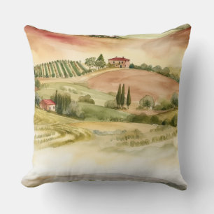 Italienska landsbygden Scenisk Italien Akvarell Kudde