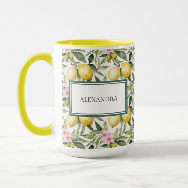 Italienska Lemon Blommar Mediterranean Watercolor Mugg (Vänster)
