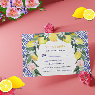 Italienska Lemon Blue Tiles Bröllop OSA Kort