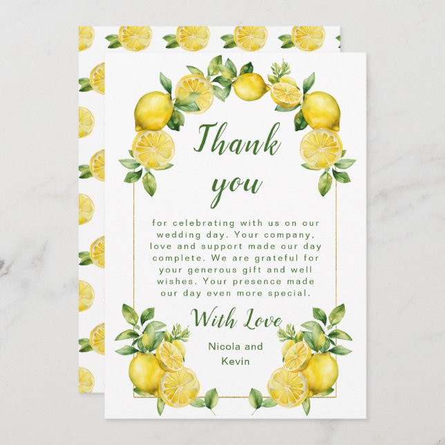 Italienska Lemon Greenery Ram Bröllop Tack Kort (Fram/baksida)