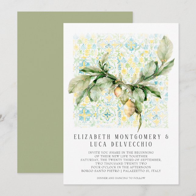 Italienska Lemon Grove | Boho Botanical Bröllop Inbjudningar (Fram/baksida)
