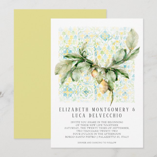 Italienska Lemon Grove | Boho Botanical Bröllop Inbjudningar (Fram/baksida)