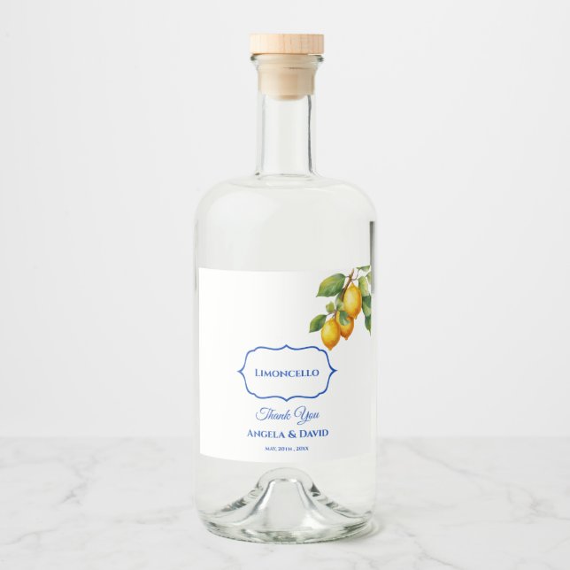 Italienska Lemon Limoncello Bröllop Spritflaskor Etikett (Framsida)