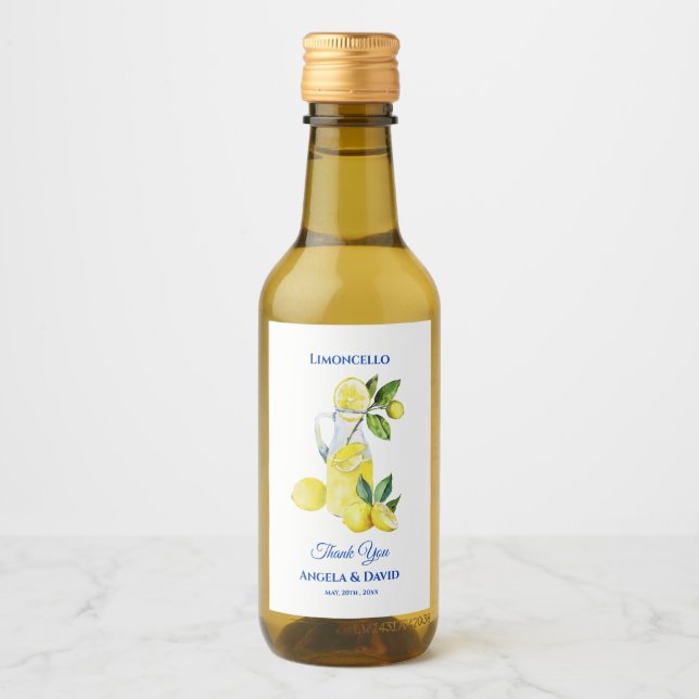 Italienska Lemon Mini Limoncello Bröllop Vinetikett (Framsida)